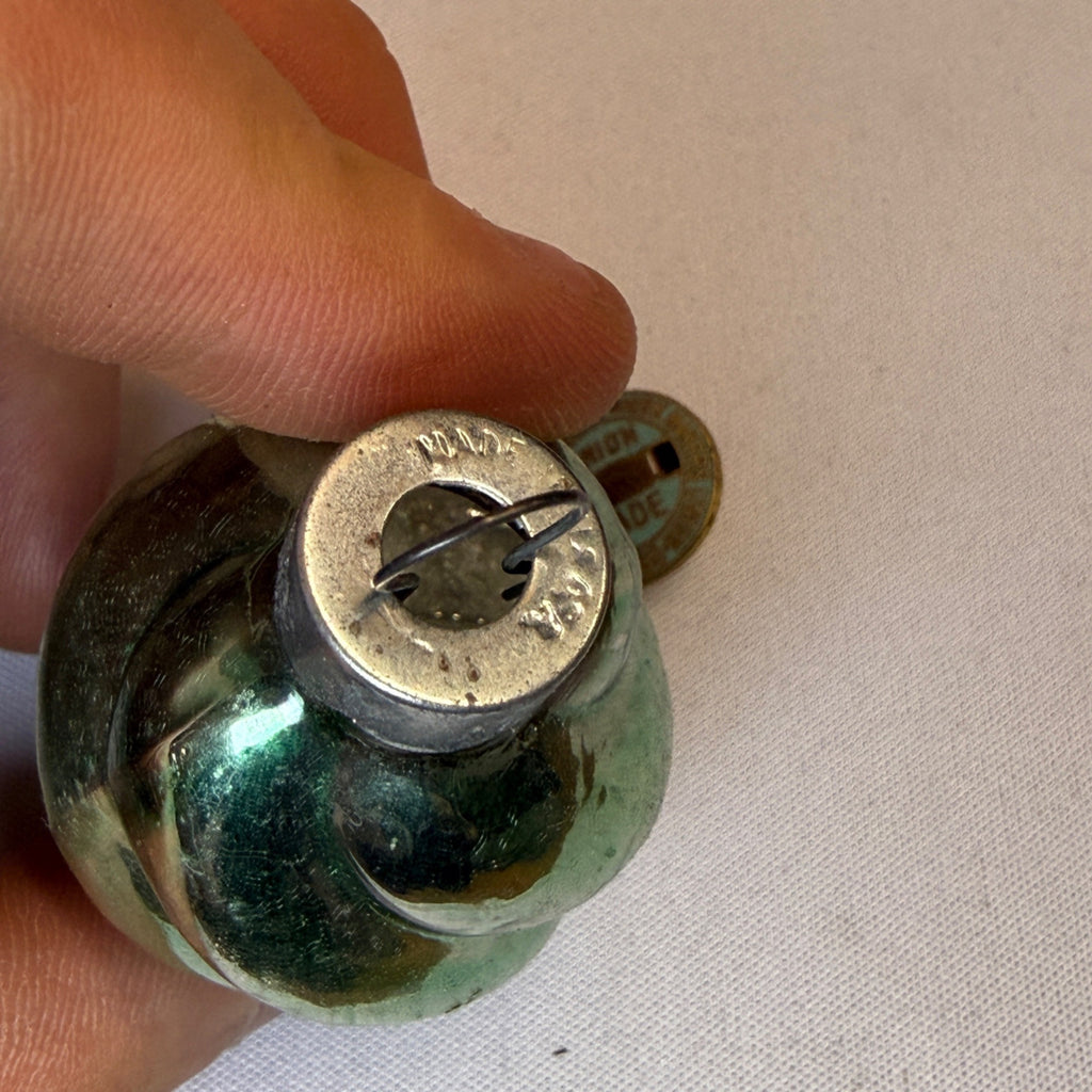 Vintage Mercury Glass Christmas Ornament Green Twist Spiral USA - Shiny Brite