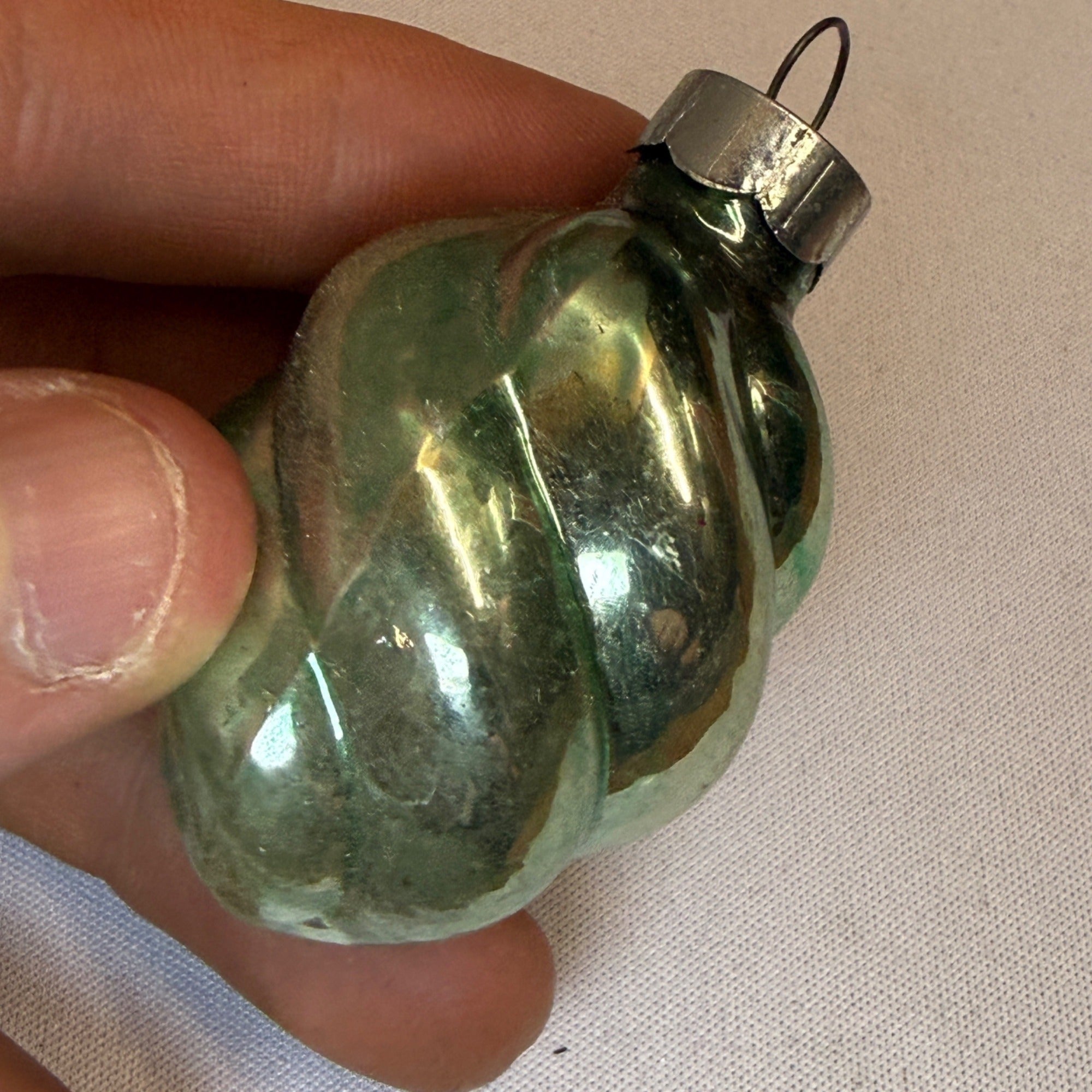Vintage Mercury Glass Christmas Ornament Green Twist Spiral USA - Shiny Brite
