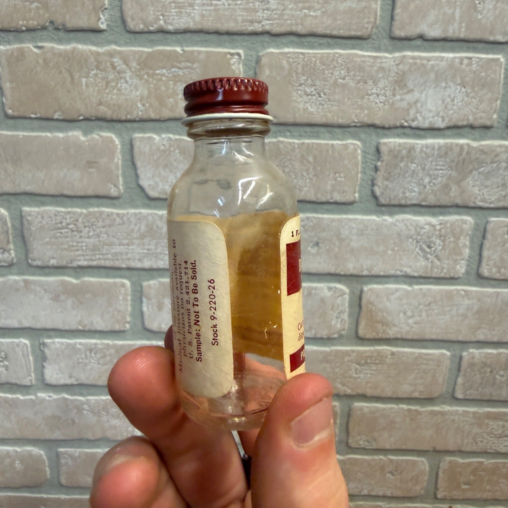 Vintage Benadryl Glass Bottle Parke Davis Elixir Bottle Empty 3" Sample
