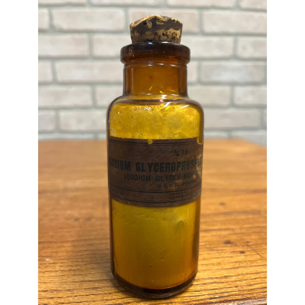 Antique 1900s Merck Apothecary Pharmacy Medicine Amber Glass Bottle w/ Label