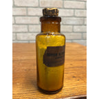 Antique 1900s Merck Apothecary Pharmacy Medicine Amber Glass Bottle w/ Label