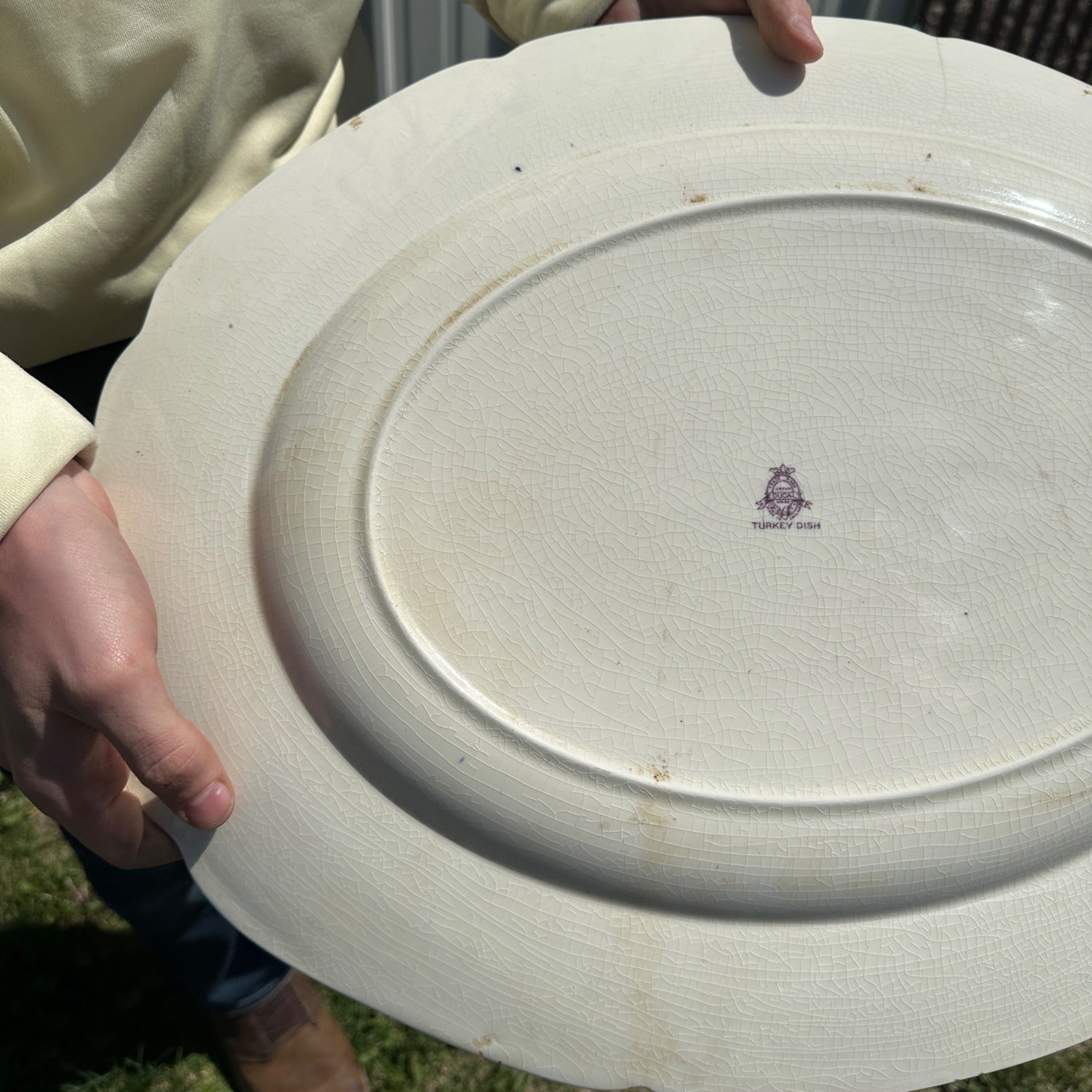 RARE Vintage 1900s Ducal Crown Ware HUGE Turkey Thanksgiving Purple Platter Tray