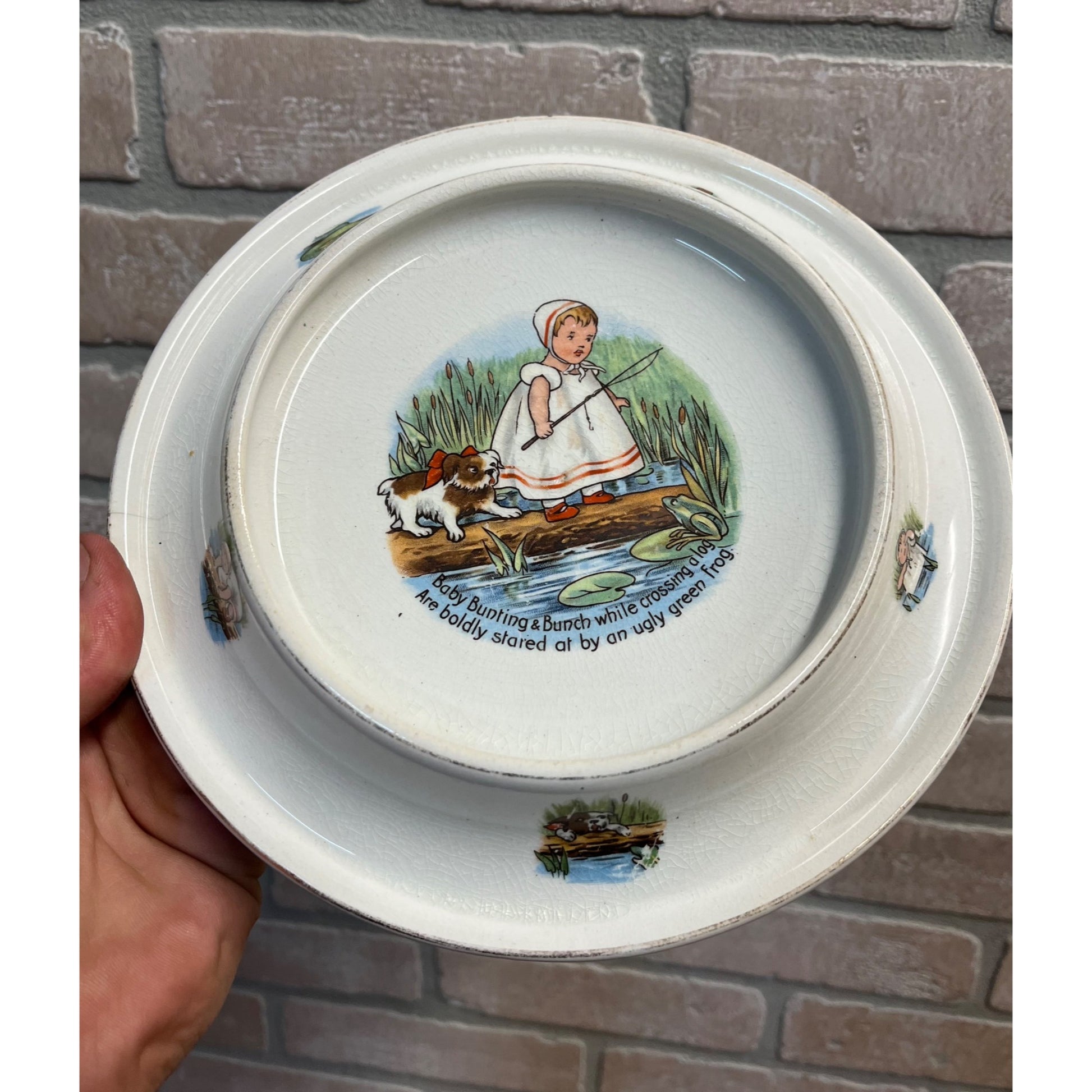 Antique Victorian Royal Baby Bunting and Bunch Baby Plate Circa 1905