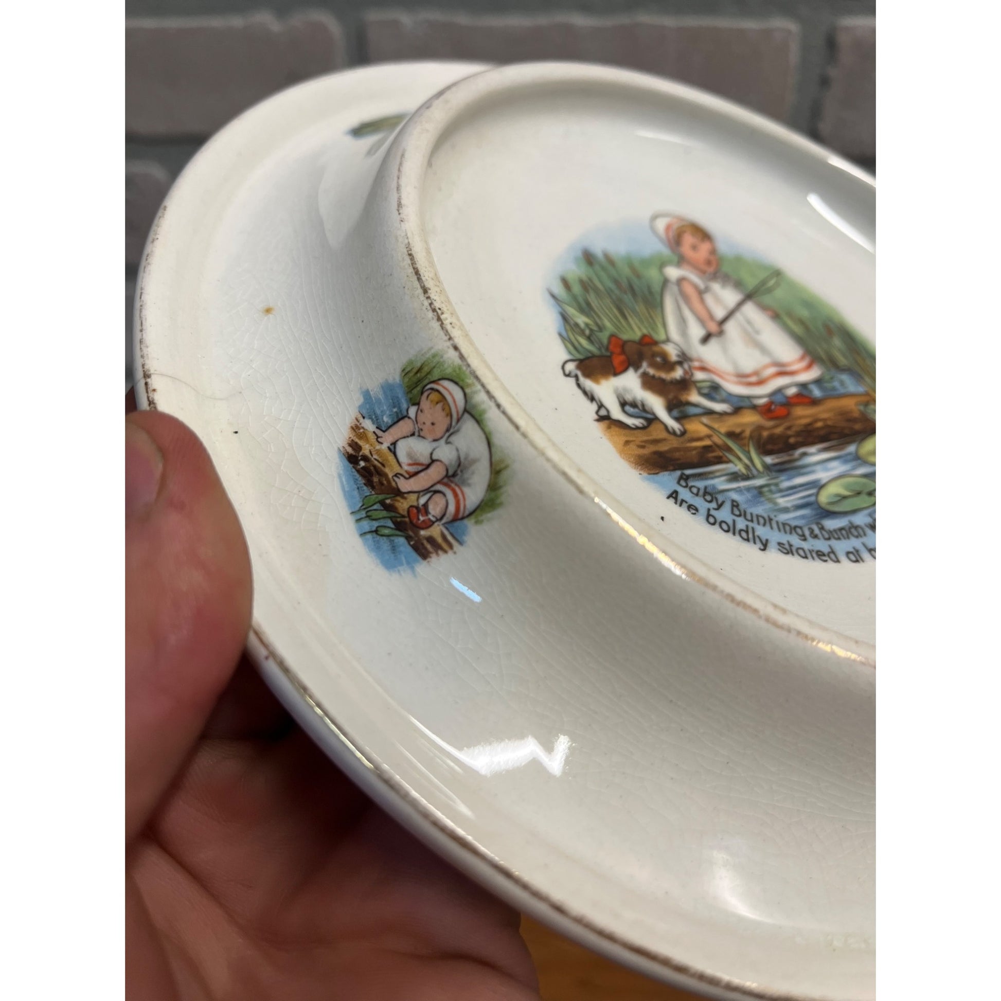 Antique Victorian Royal Baby Bunting and Bunch Baby Plate Circa 1905