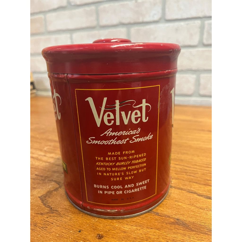Vintage Velvet Pipe & Cigarette Tobacco Tin Can Red Circa 1950s Smoking Collectible
