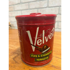 Vintage Velvet Pipe & Cigarette Tobacco Tin Can Red Circa 1950s Smoking Collectible