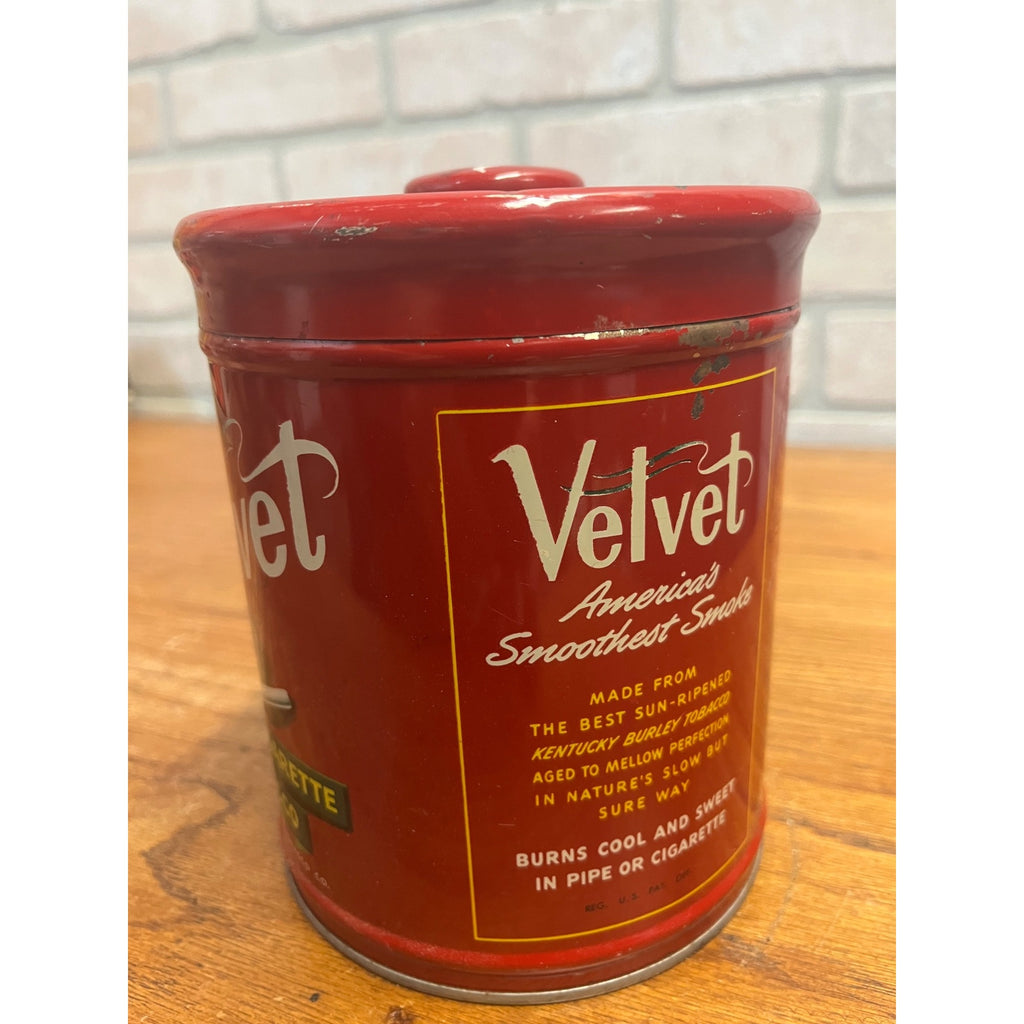 Vintage Velvet Pipe & Cigarette Tobacco Tin Can Red Circa 1950s Smoking Collectible