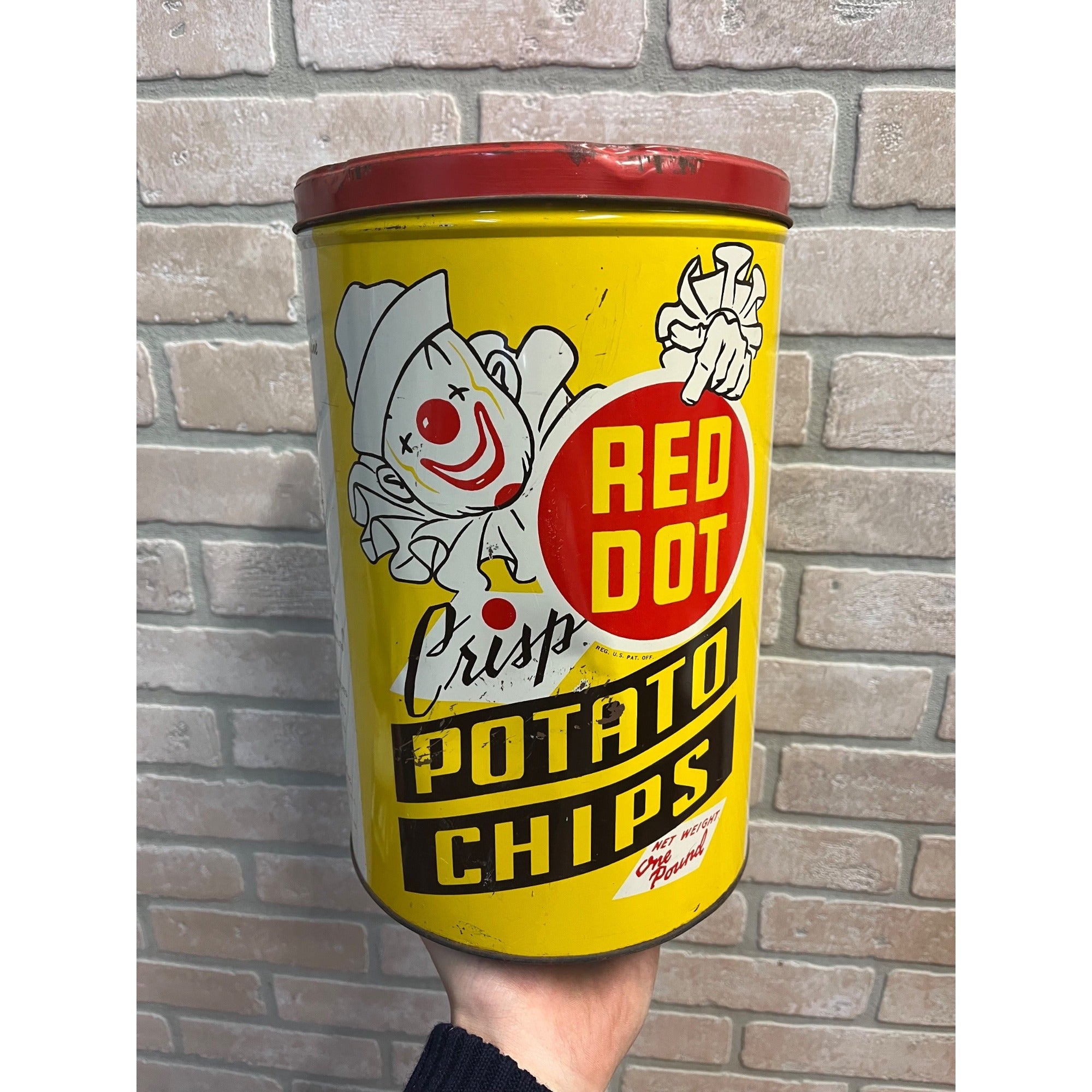 Vintage Red Dot Potato Chips Advertising Tin Can Kitchen Canister