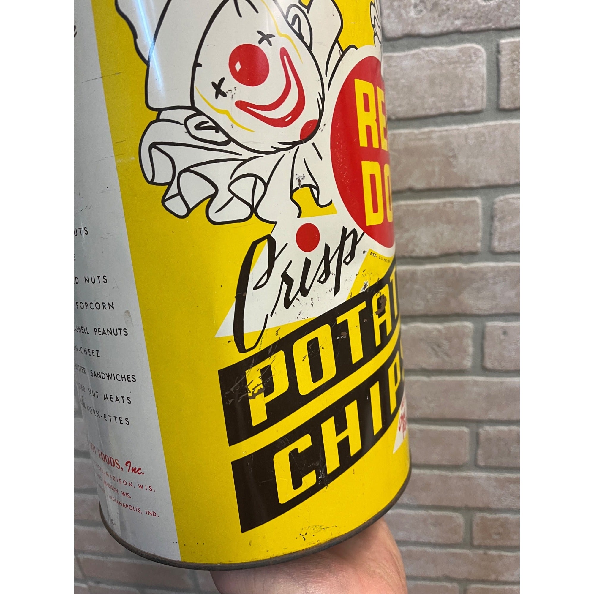 Vintage Red Dot Potato Chips Advertising Tin Can Kitchen Canister