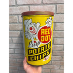 Vintage Red Dot Potato Chips Advertising Tin Can Kitchen Canister