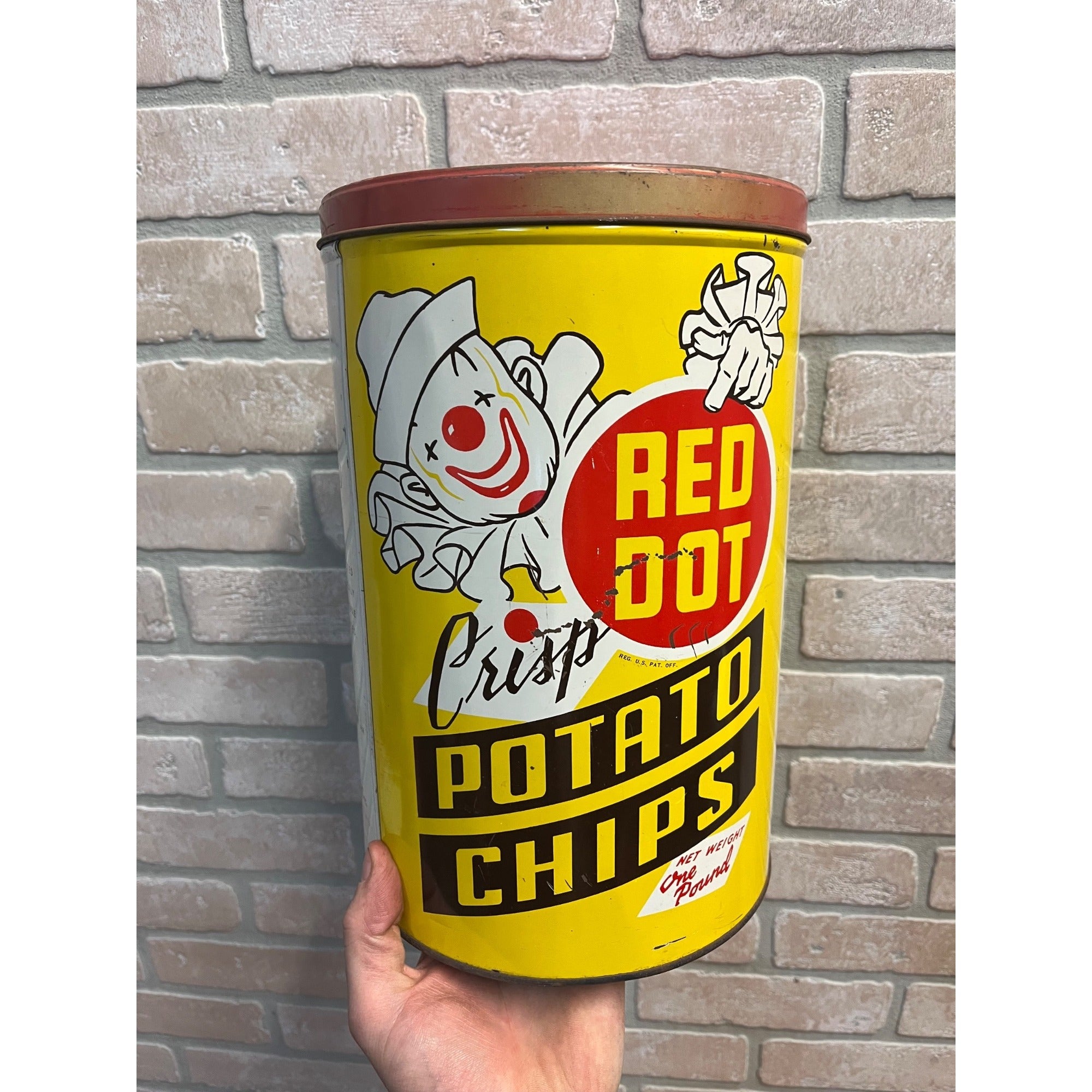 Vintage Red Dot Potato Chips Advertising Tin Can Kitchen Canister