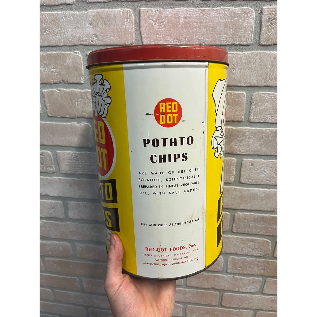 Vintage Red Dot Potato Chips Advertising Tin Can Kitchen Canister