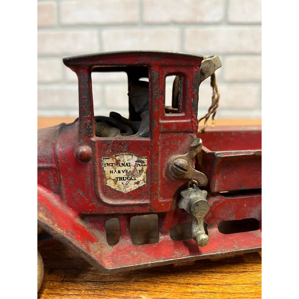 Vintage Arcade International Harvester "Red Baby" Cast Iron Dump Truck Toy