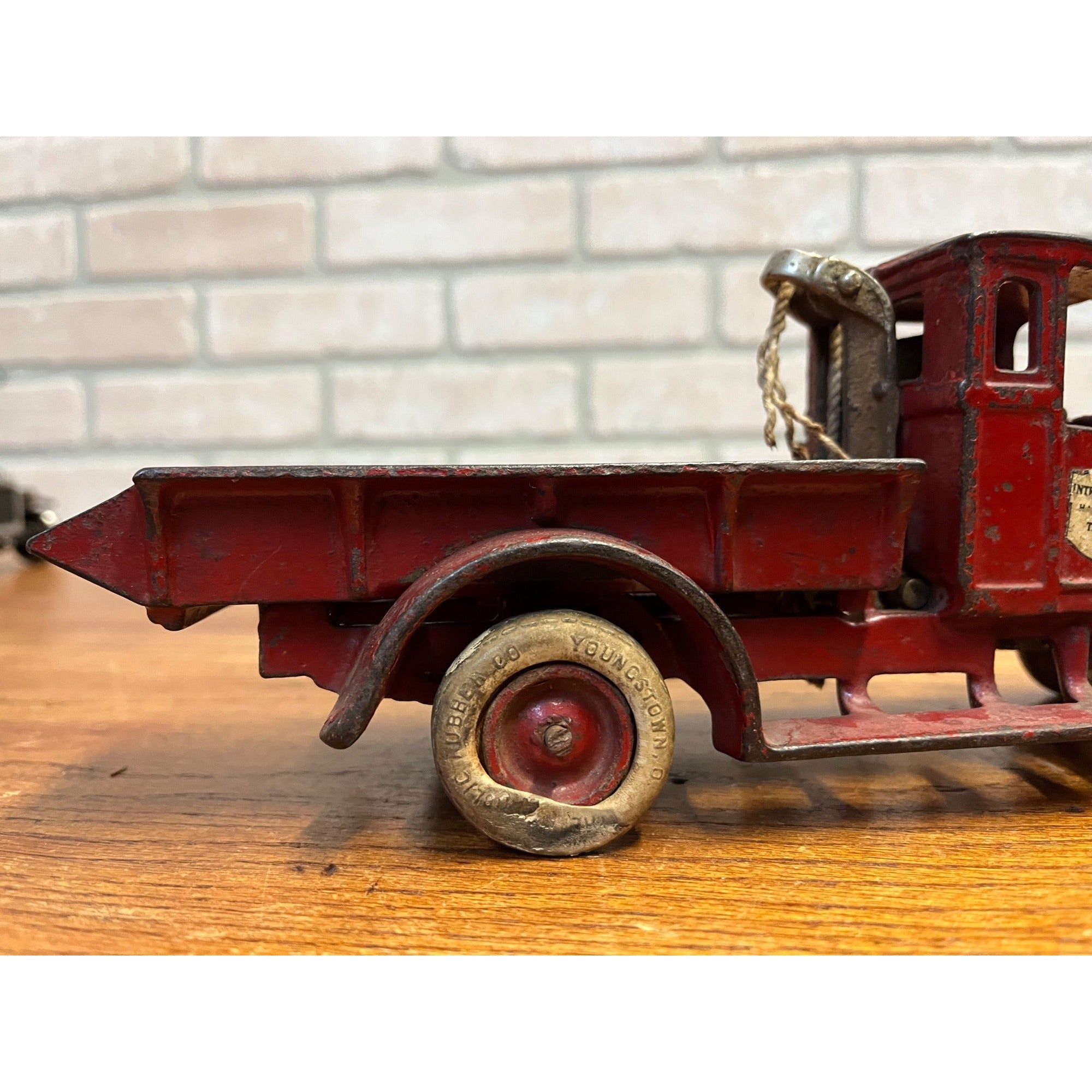 Vintage Arcade International Harvester "Red Baby" Cast Iron Dump Truck Toy