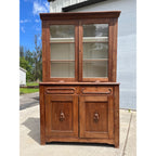Antique Walnut 2pc Kitchen Hutch Cabinet Stepback Pantry Farmhouse Cupboard