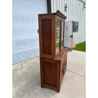 Antique Walnut 2pc Kitchen Hutch Cabinet Stepback Pantry Farmhouse Cupboard