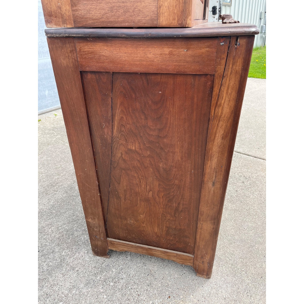 Antique Walnut 2pc Kitchen Hutch Cabinet Stepback Pantry Farmhouse Cupboard