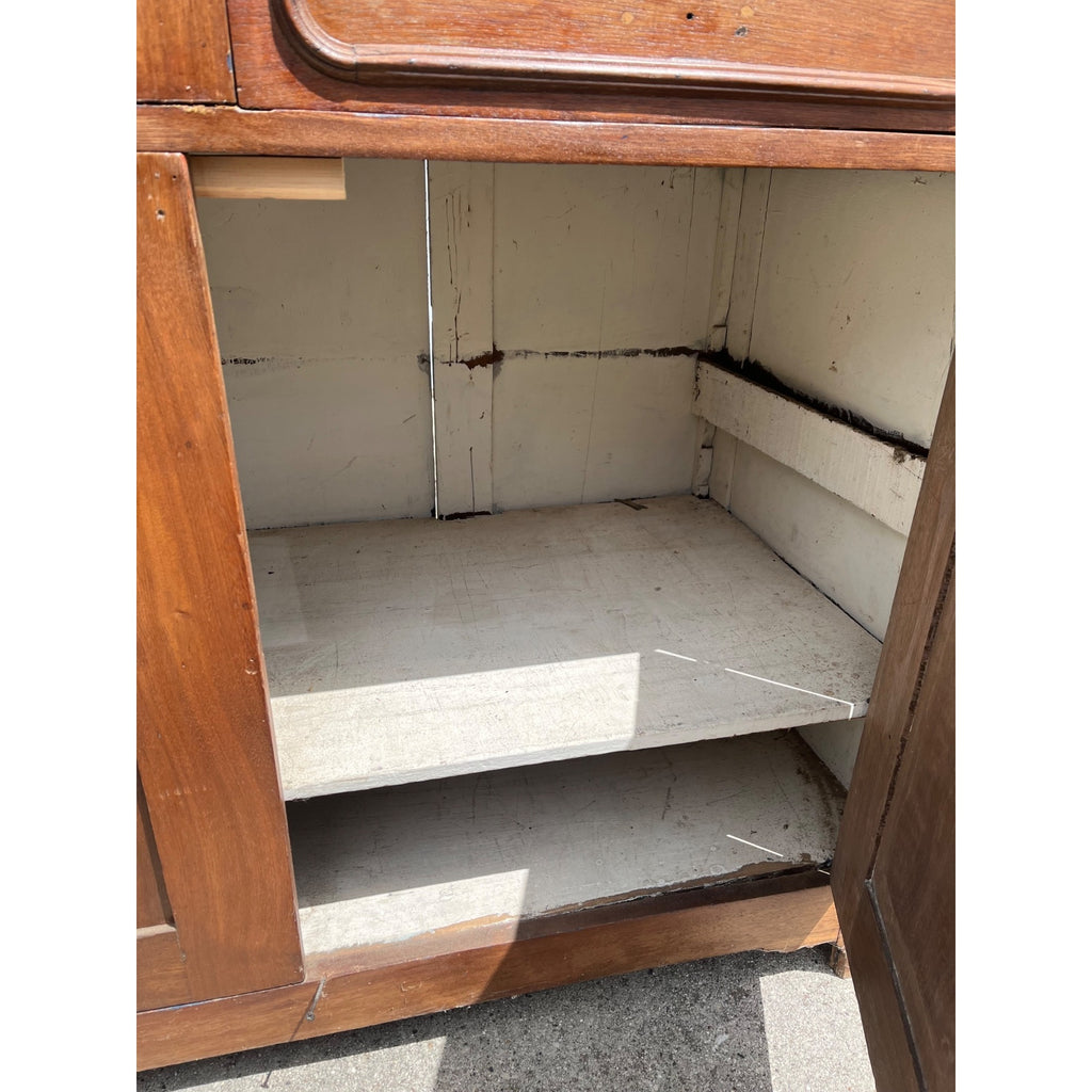 Antique Walnut 2pc Kitchen Hutch Cabinet Stepback Pantry Farmhouse Cupboard
