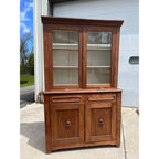 Antique Walnut 2pc Kitchen Hutch Cabinet Stepback Pantry Farmhouse Cupboard
