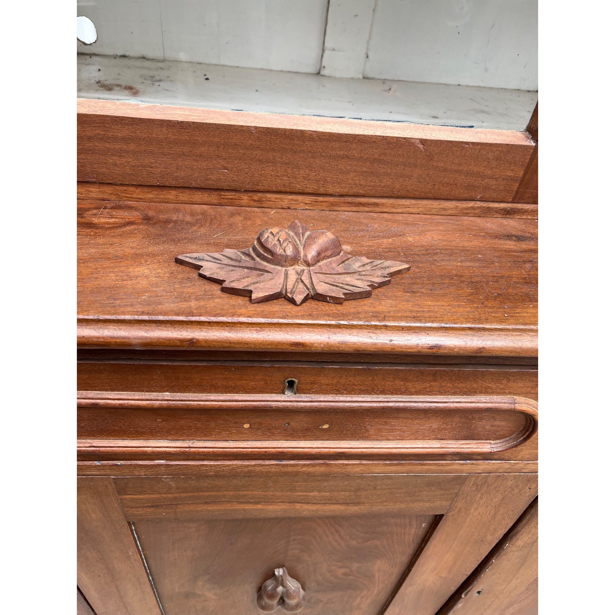Antique Walnut 2pc Kitchen Hutch Cabinet Stepback Pantry Farmhouse Cupboard