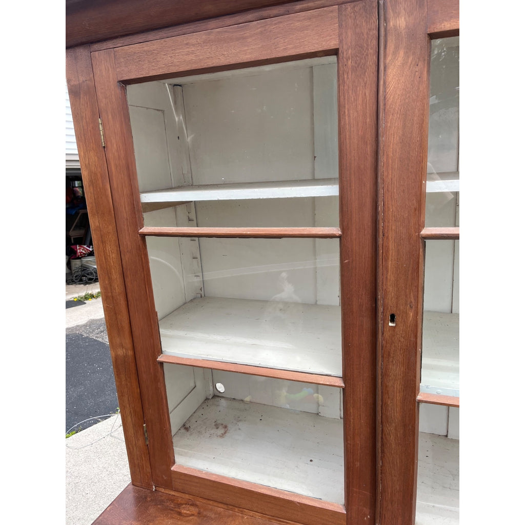 Antique Walnut 2pc Kitchen Hutch Cabinet Stepback Pantry Farmhouse Cupboard
