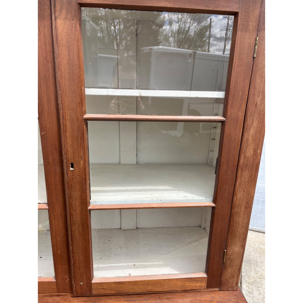Antique Walnut 2pc Kitchen Hutch Cabinet Stepback Pantry Farmhouse Cupboard