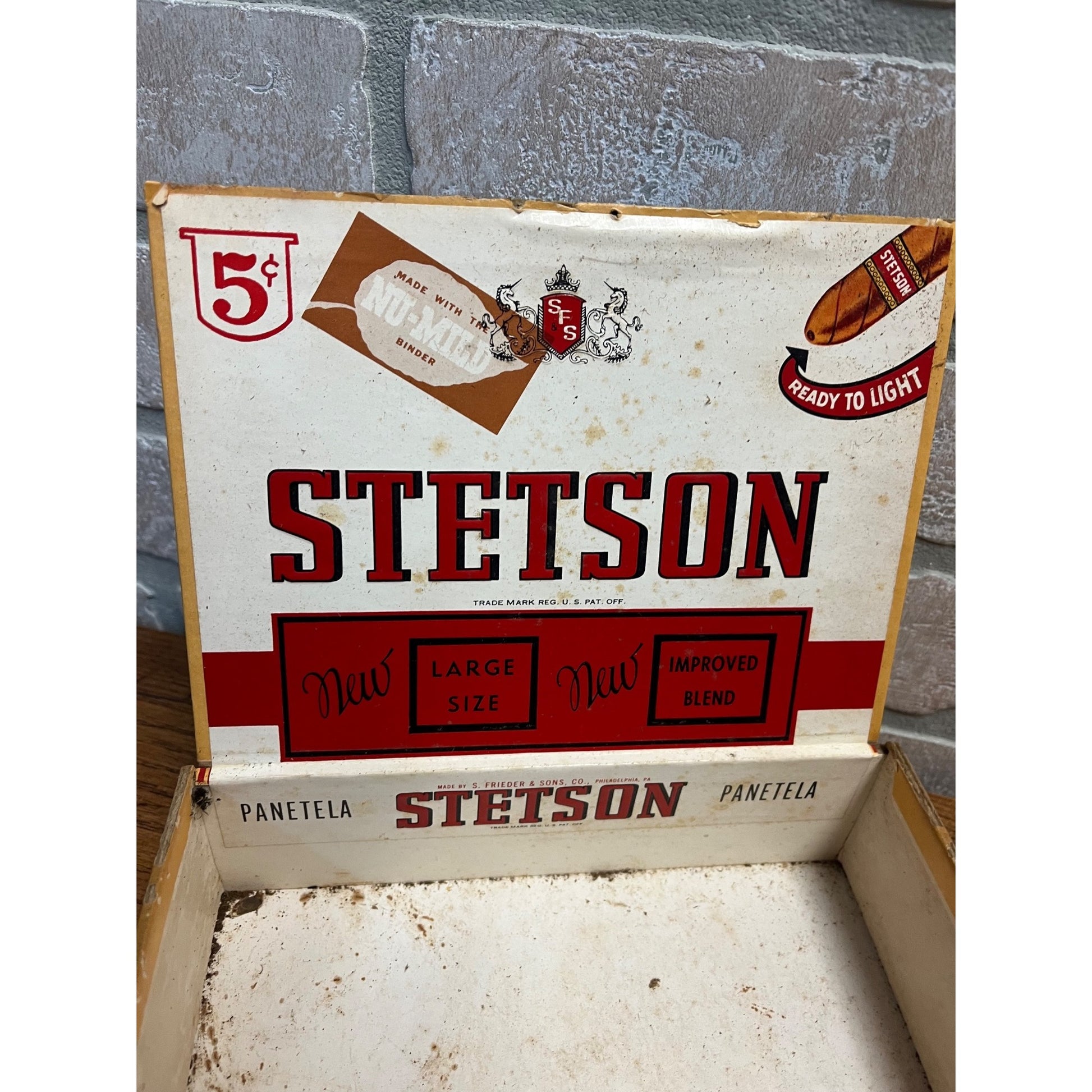 Vintage Stetson Panetela Cigars Advertising Box Empty Pressed Cardboard
