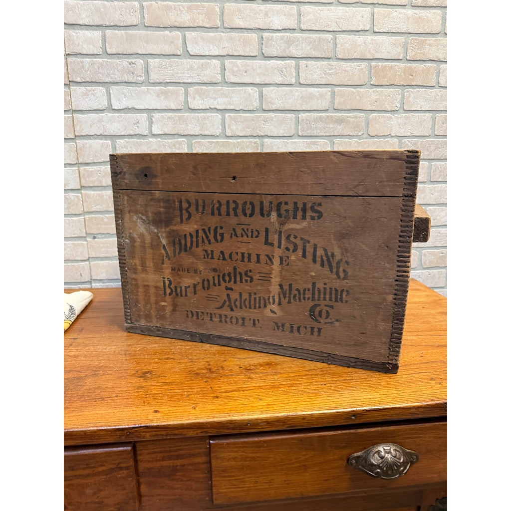 Vintage Rustic Burroughs Adding and Listing Adding Machine Co. Dovetailed Wooden Crate Detroit, Michigan