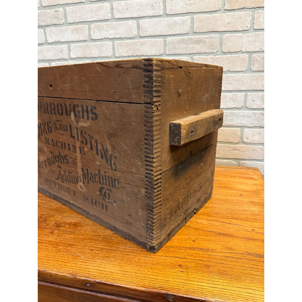 Vintage Rustic Burroughs Adding and Listing Adding Machine Co. Dovetailed Wooden Crate Detroit, Michigan