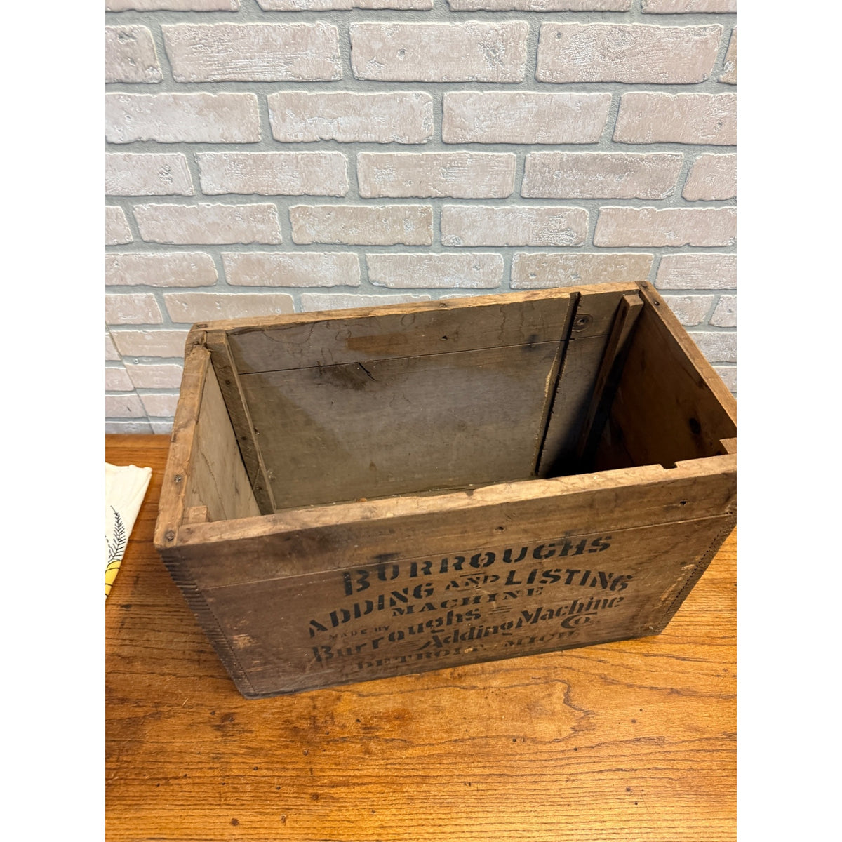 Vintage Rustic Burroughs Adding and Listing Adding Machine Co. Dovetailed Wooden Crate Detroit, Michigan