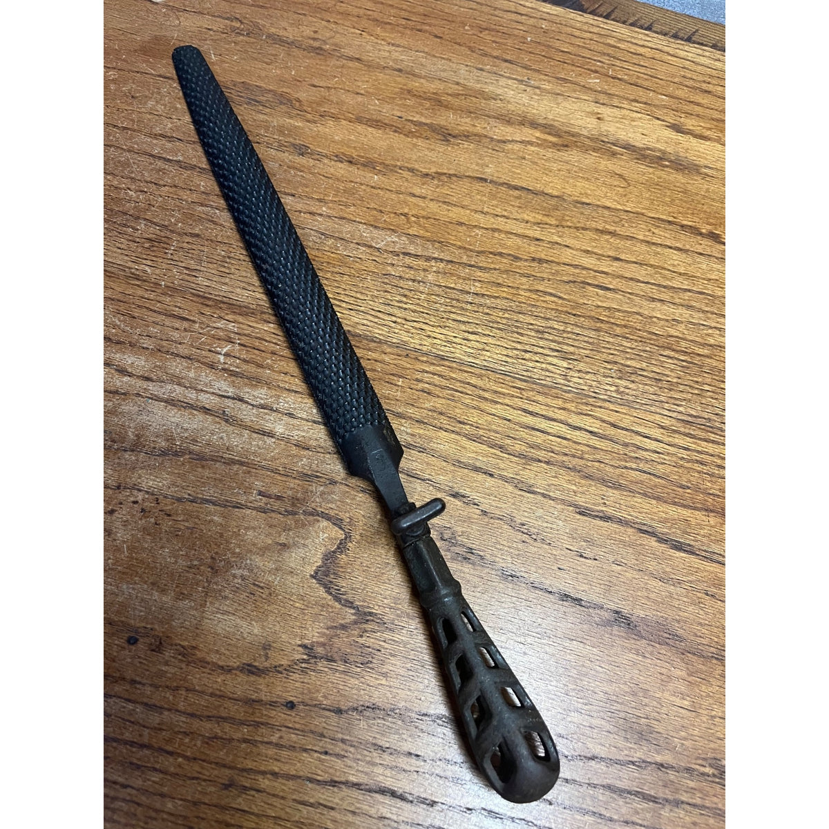 Antique Cast Iron File Rasp Holder Handle w/ Eagle Brand Rasp File 17.5" Long