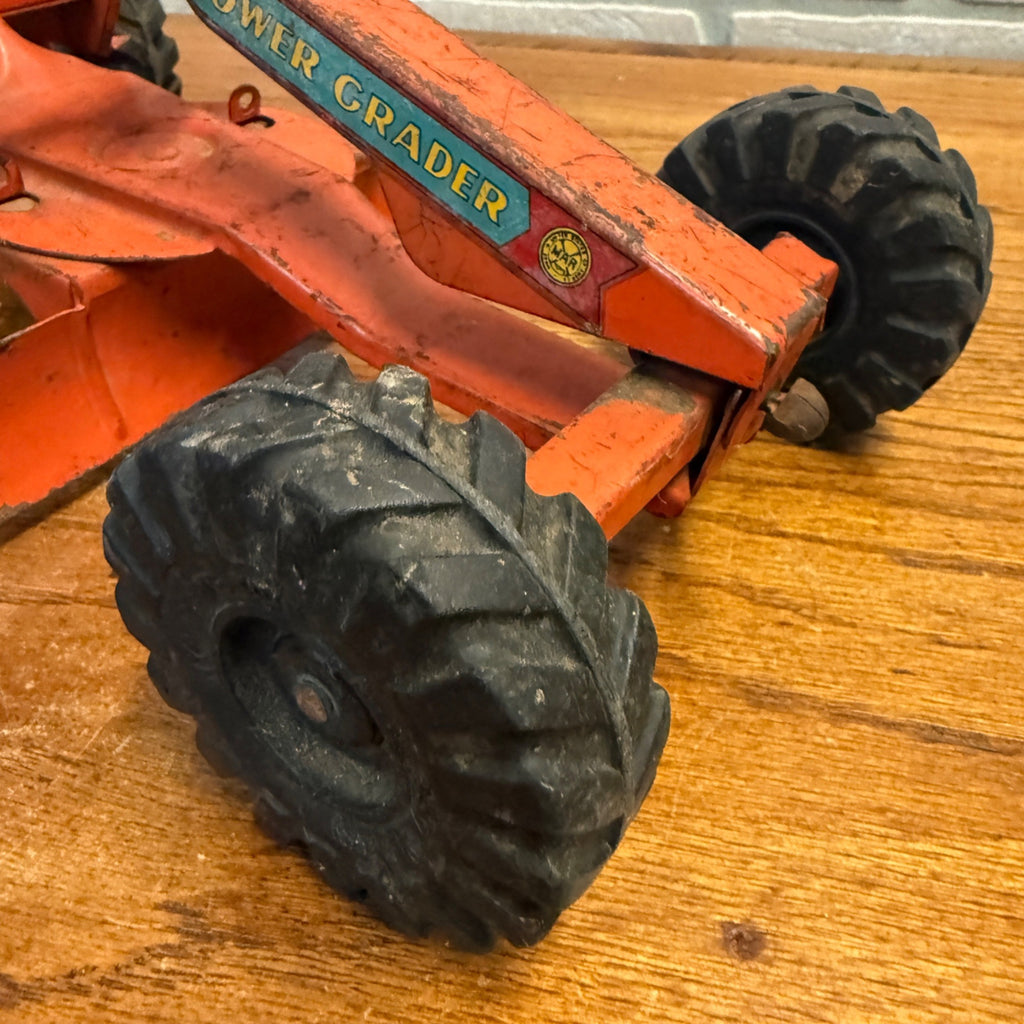 Vintage 1940s Marx Power Grader Orange Construction Pressed Steel Toy