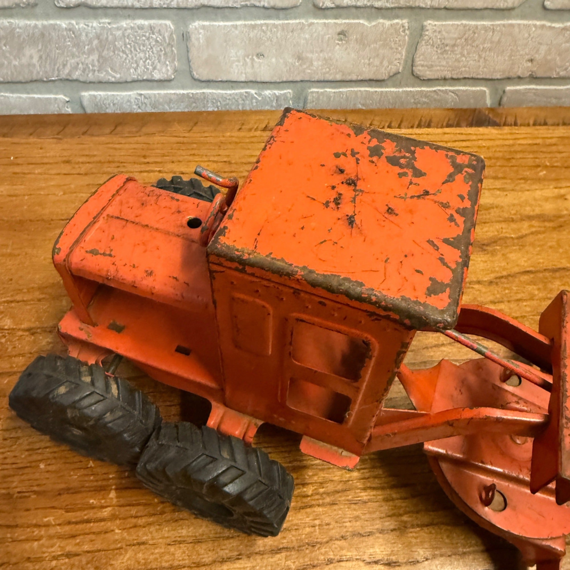 Vintage 1940s Marx Power Grader Orange Construction Pressed Steel Toy