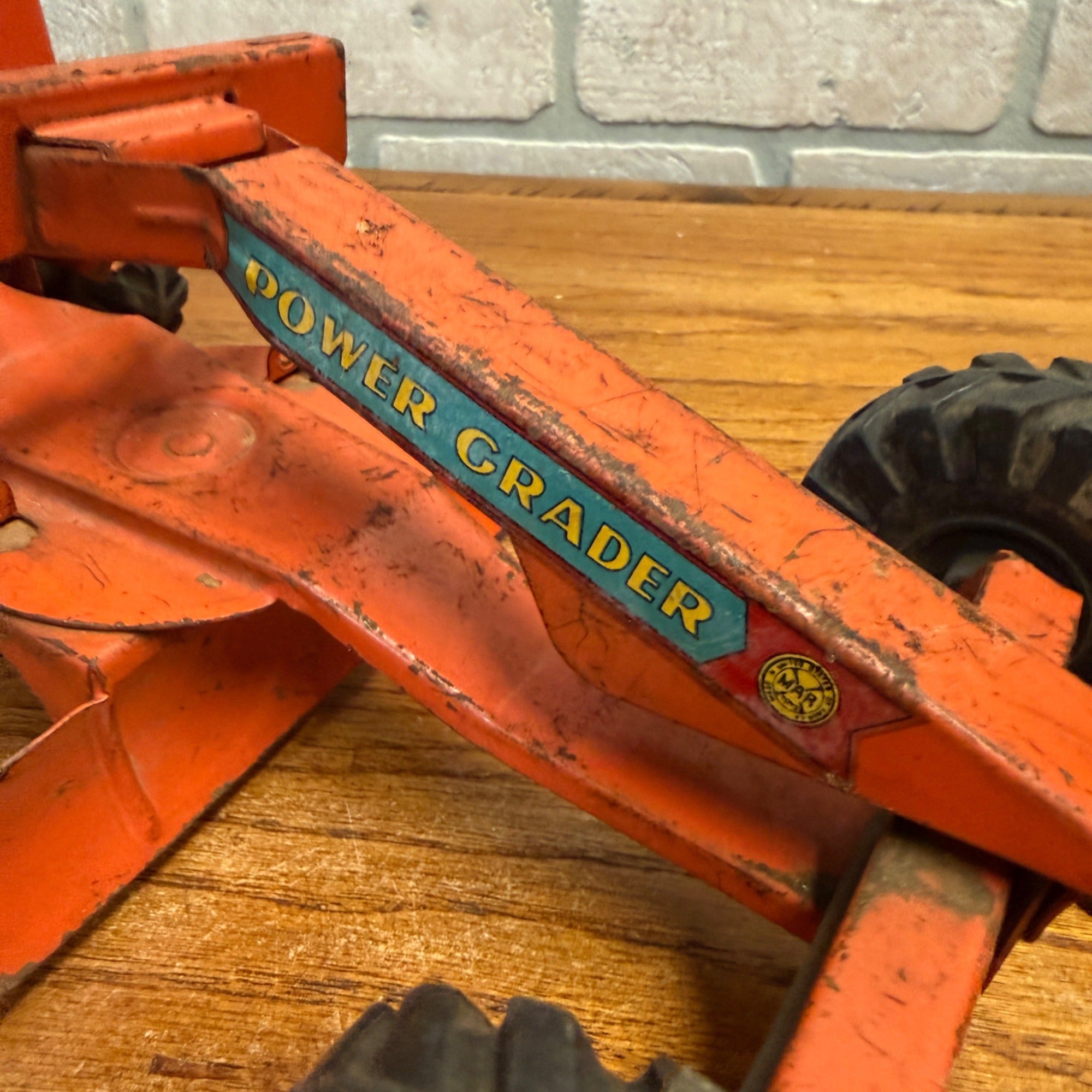 Vintage 1940s Marx Power Grader Orange Construction Pressed Steel Toy