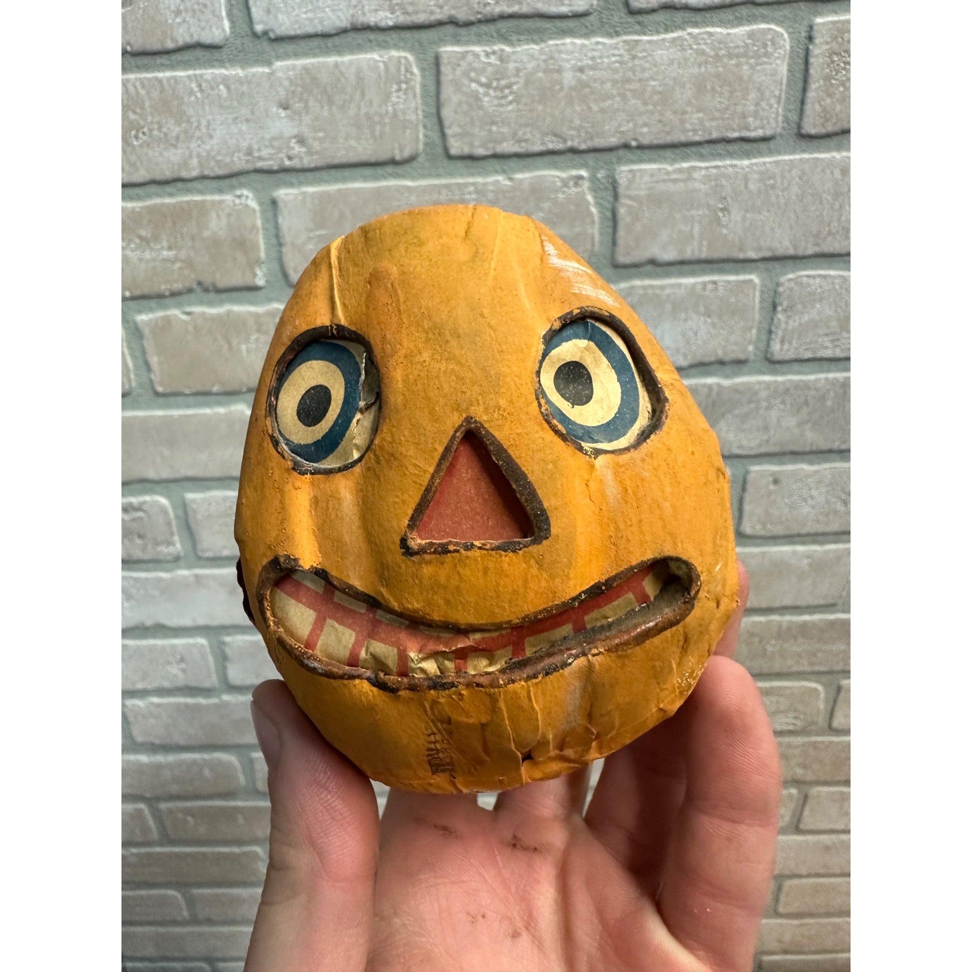 Antique 1920s Halloween Paper Mache German JOL Jack O' Lantern Pulp Rounded Bottom