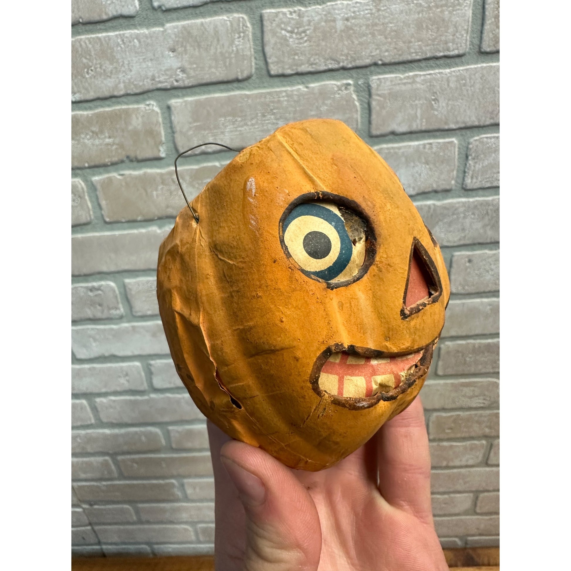 Antique 1920s Halloween Paper Mache German JOL Jack O' Lantern Pulp Rounded Bottom