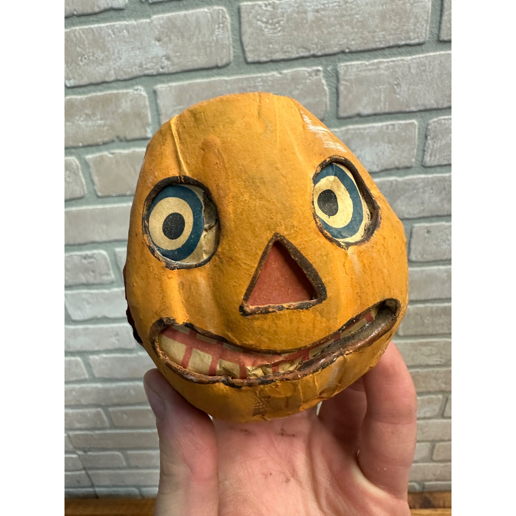 Antique 1920s Halloween Paper Mache German JOL Jack O' Lantern Pulp Rounded Bottom
