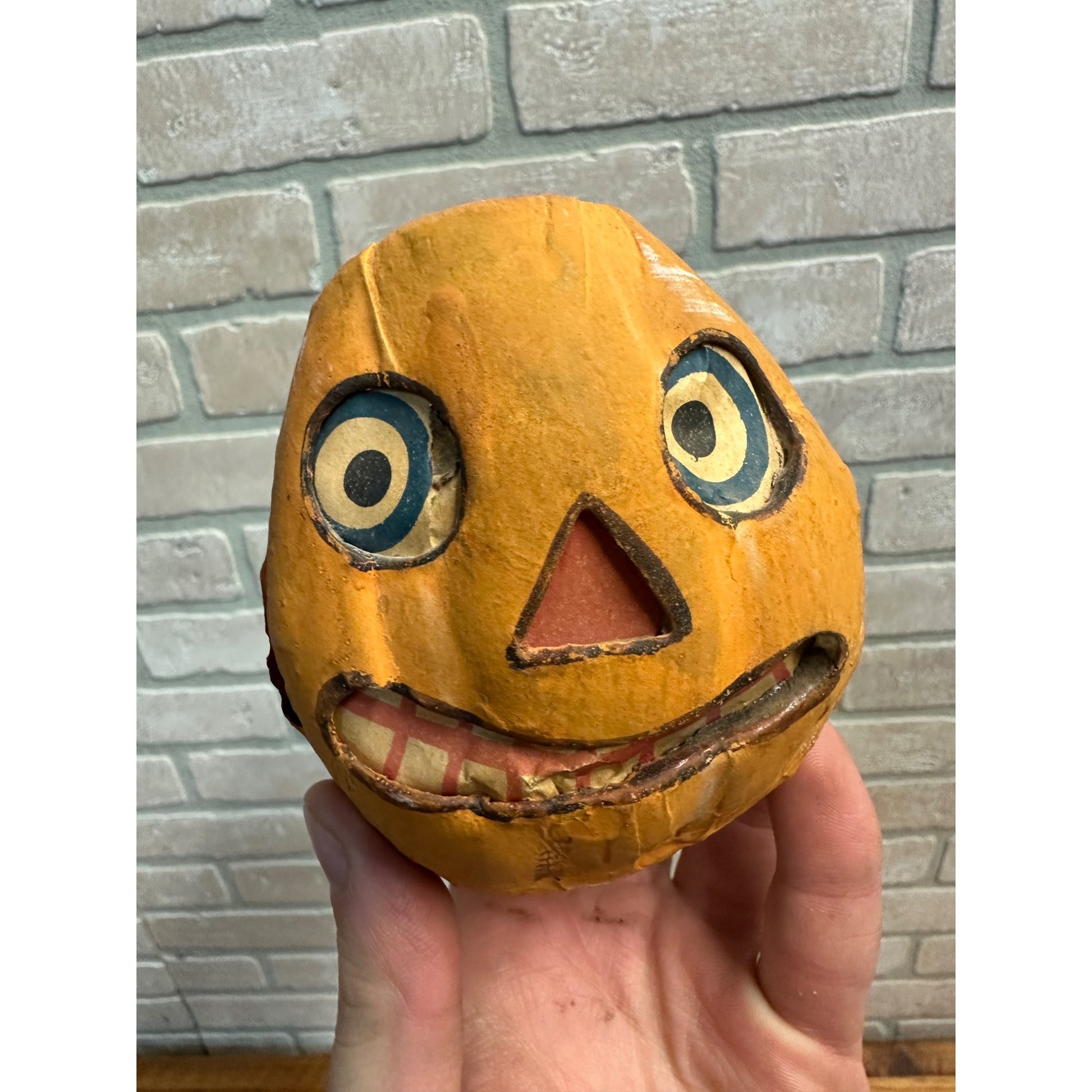 Antique 1920s Halloween Paper Mache German JOL Jack O' Lantern Pulp Rounded Bottom