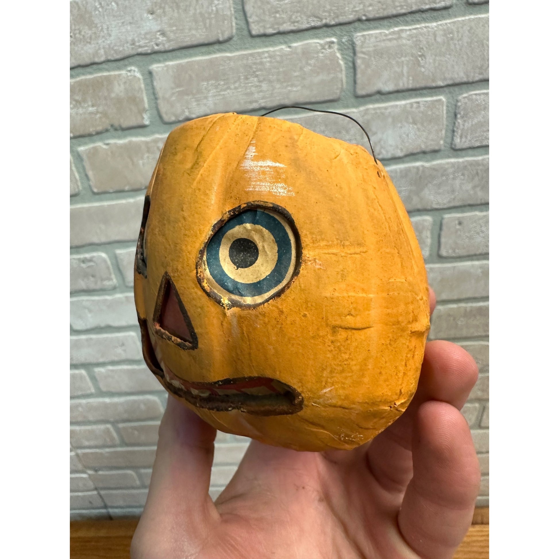 Antique 1920s Halloween Paper Mache German JOL Jack O' Lantern Pulp Rounded Bottom
