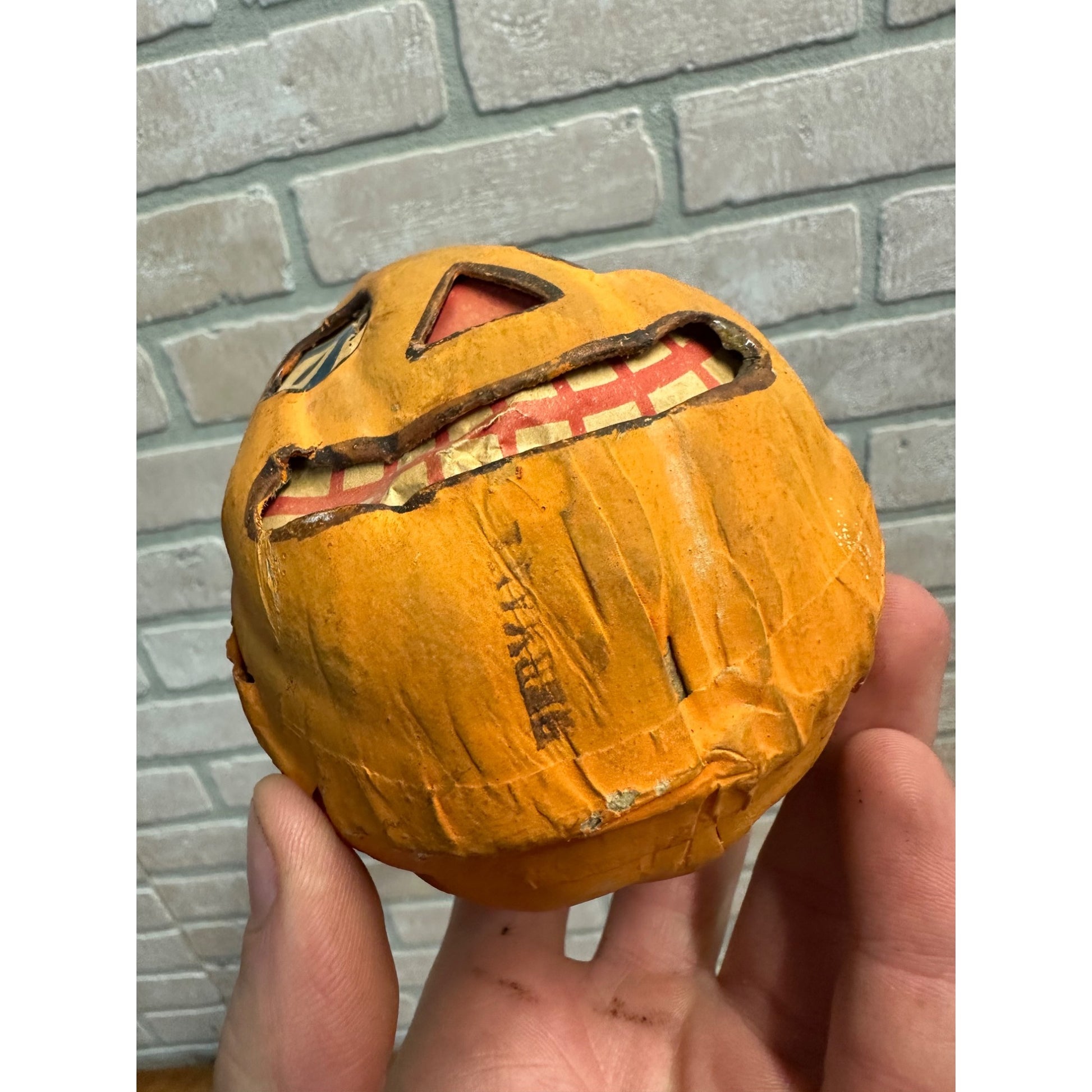 Antique 1920s Halloween Paper Mache German JOL Jack O' Lantern Pulp Rounded Bottom