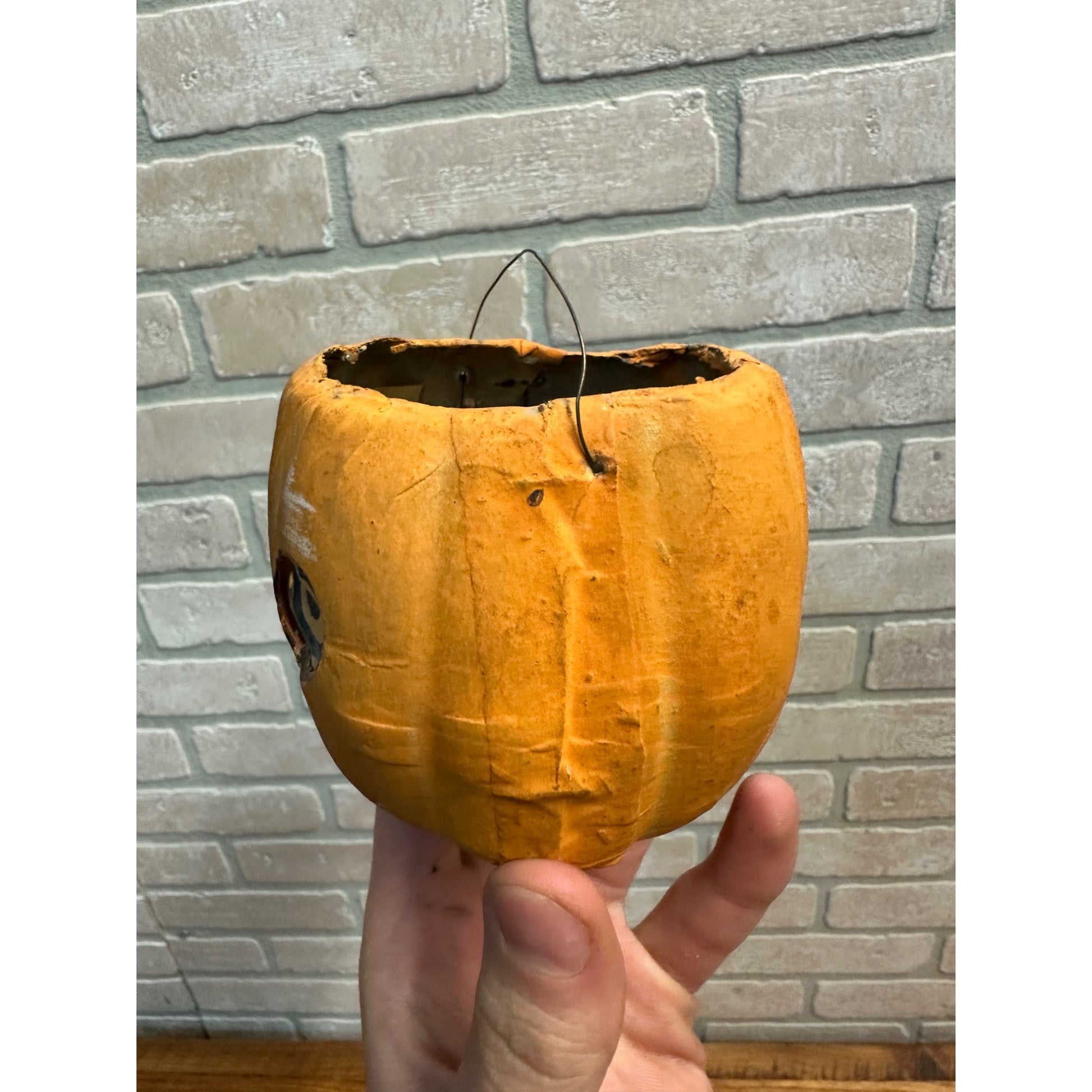 Antique 1920s Halloween Paper Mache German JOL Jack O' Lantern Pulp Rounded Bottom
