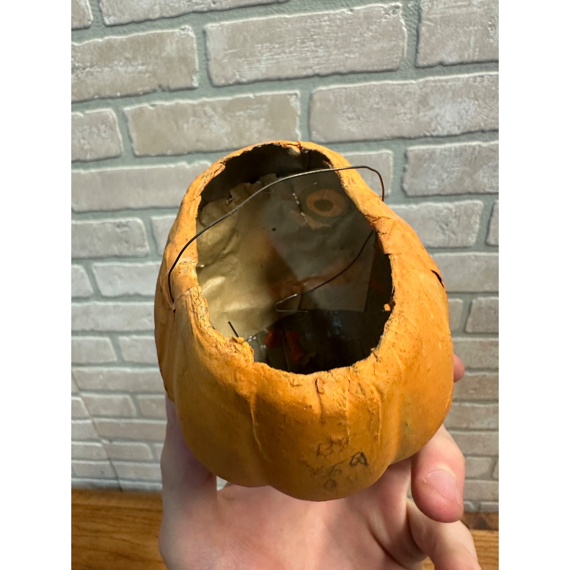 Antique 1920s Halloween Paper Mache German JOL Jack O' Lantern Pulp Rounded Bottom