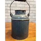 Antique Primitive Grey Graniteware Enamelware Cream Milk Can Pail Farmhouse Kitchen Decor