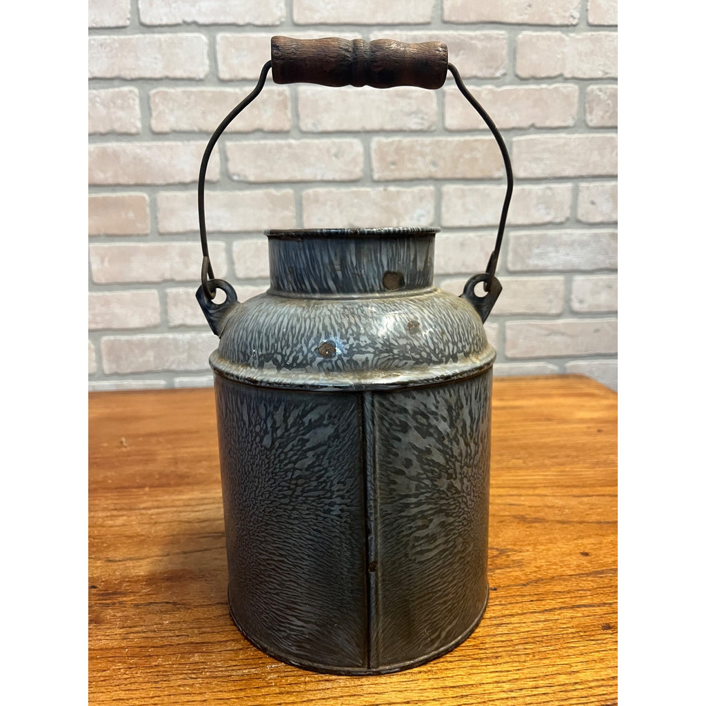 Antique Primitive Grey Graniteware Enamelware Cream Milk Can Pail Farmhouse Kitchen Decor