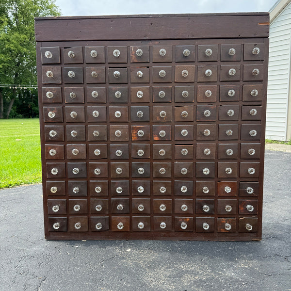 Antique Primitive Apothecary 100-Drawer Cabinet w/ Glass Knobs Drug Store