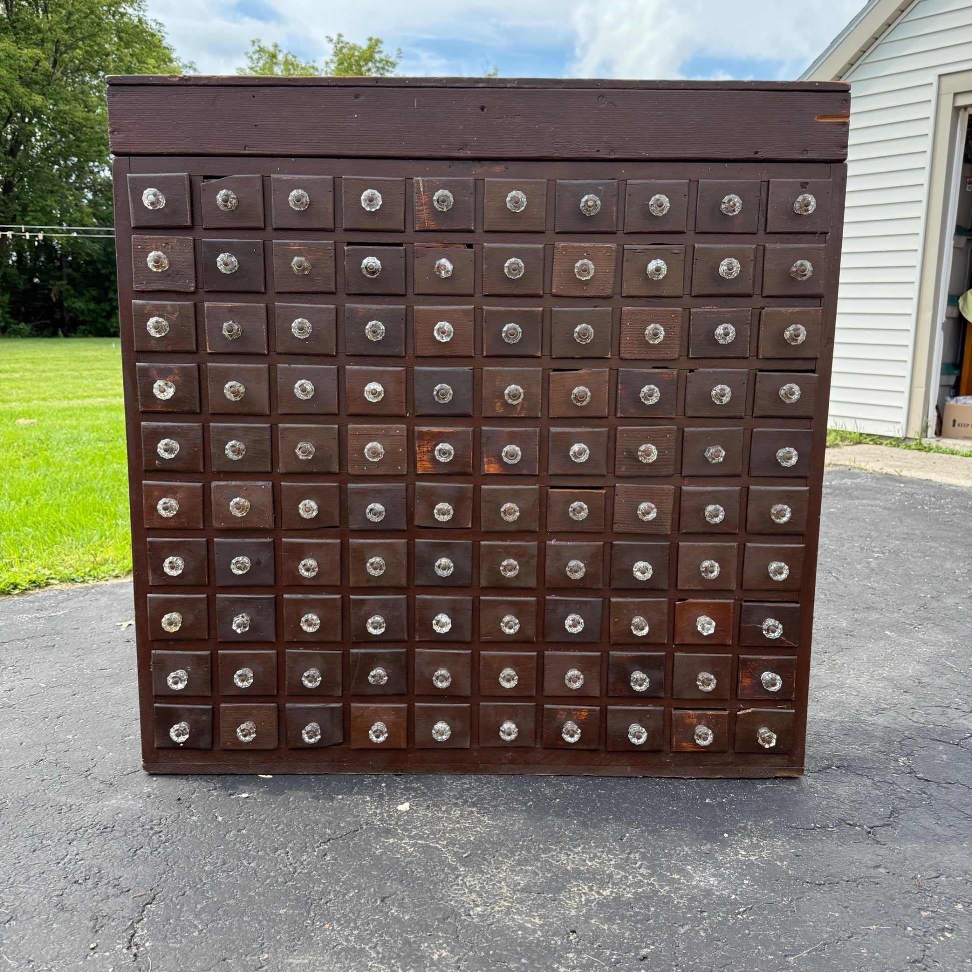 Antique Primitive Apothecary 100-Drawer Cabinet w/ Glass Knobs Drug Store