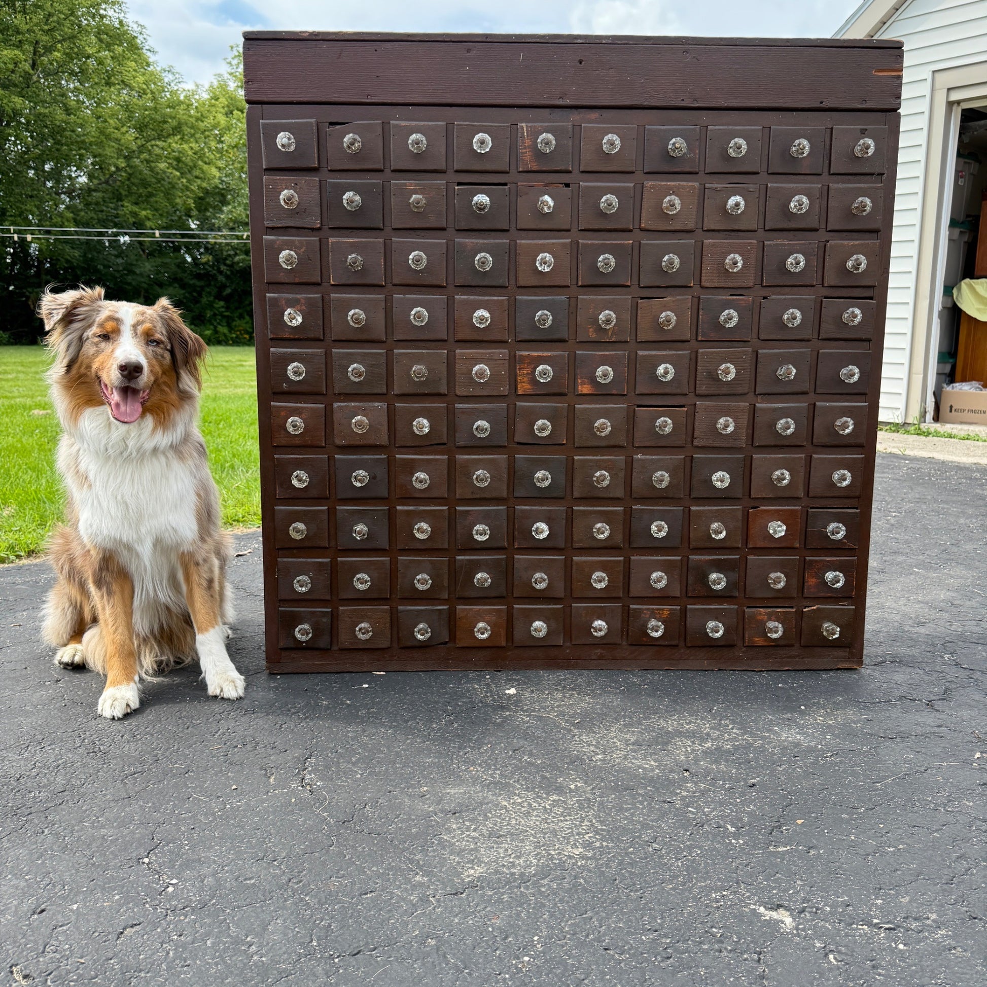 Antique Primitive Apothecary 100-Drawer Cabinet w/ Glass Knobs Drug Store