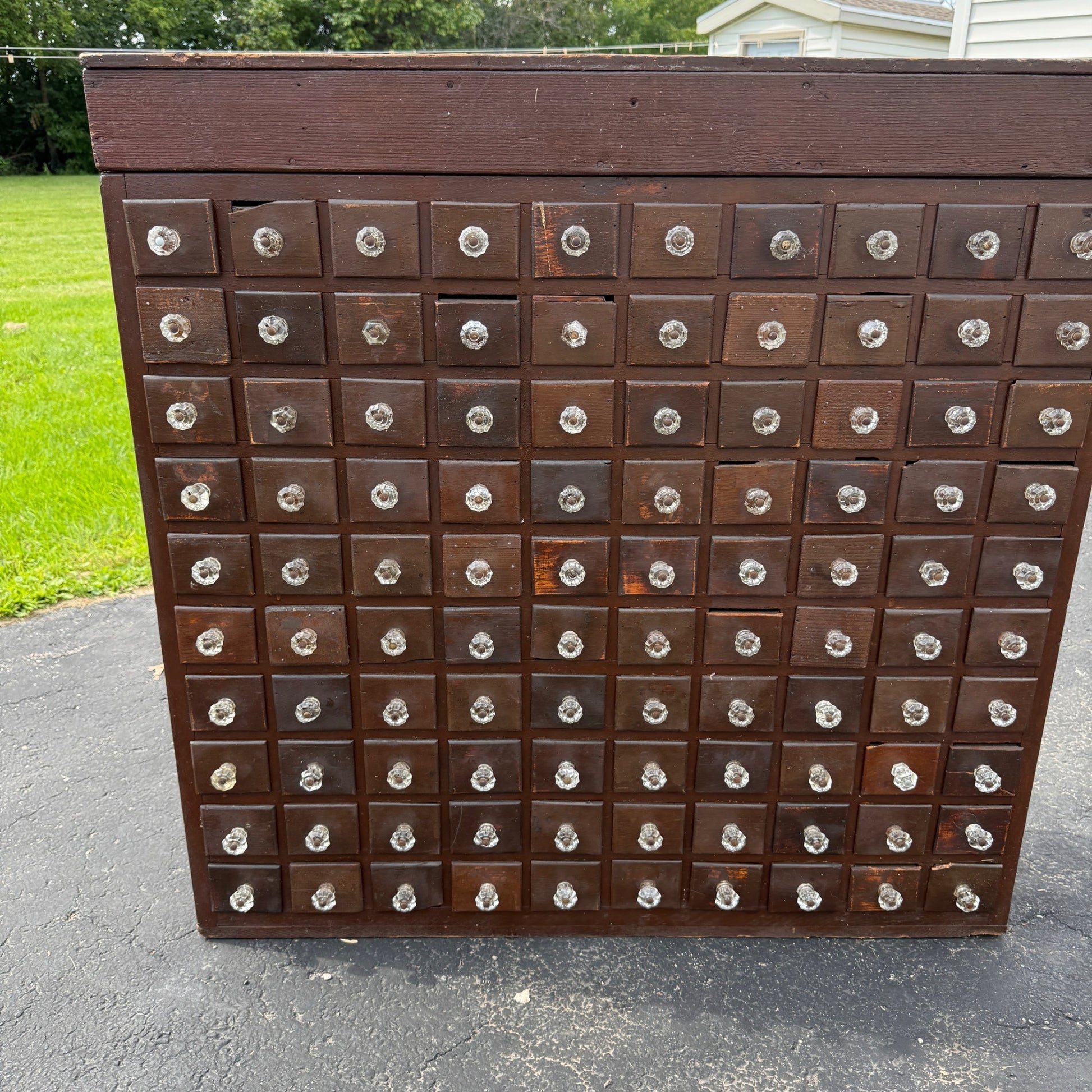 Antique Primitive Apothecary 100-Drawer Cabinet w/ Glass Knobs Drug Store