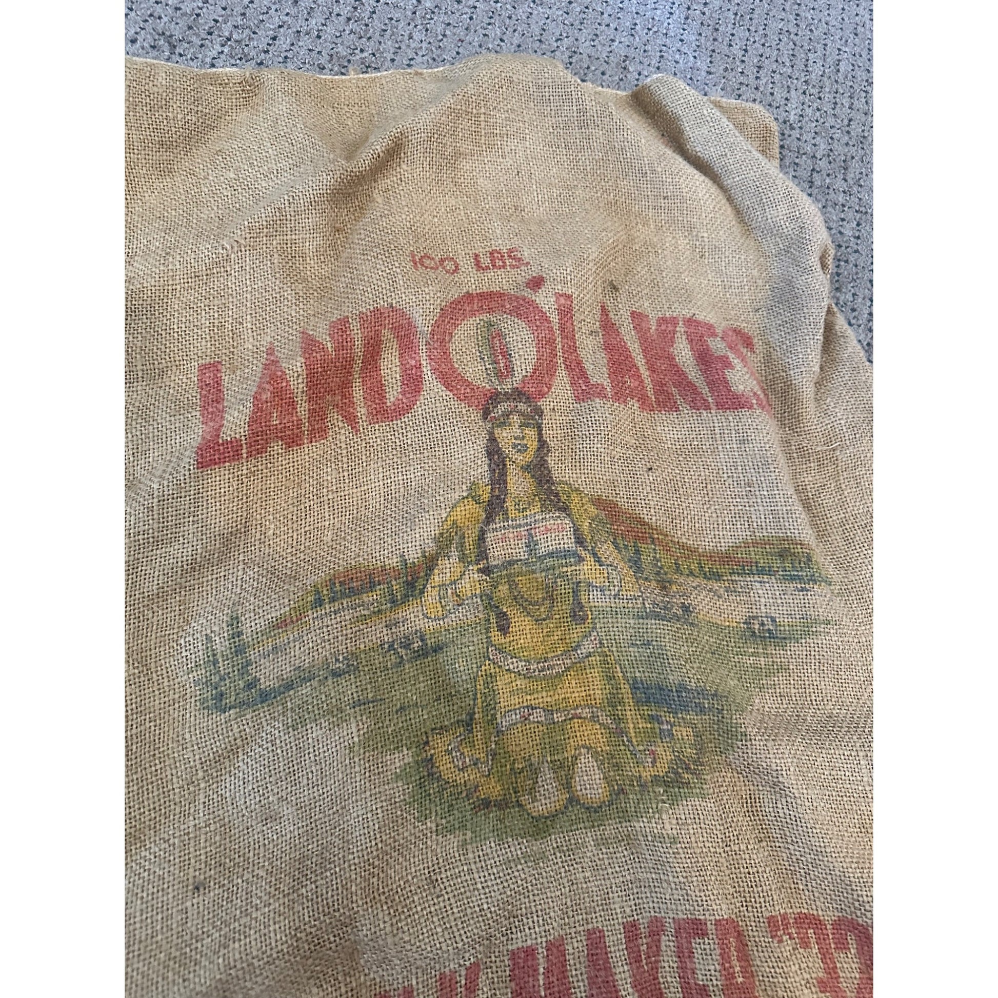Vintage Land O Lakes Milk Maker Burlap Farm Feed Bag Sack Advertising Indian