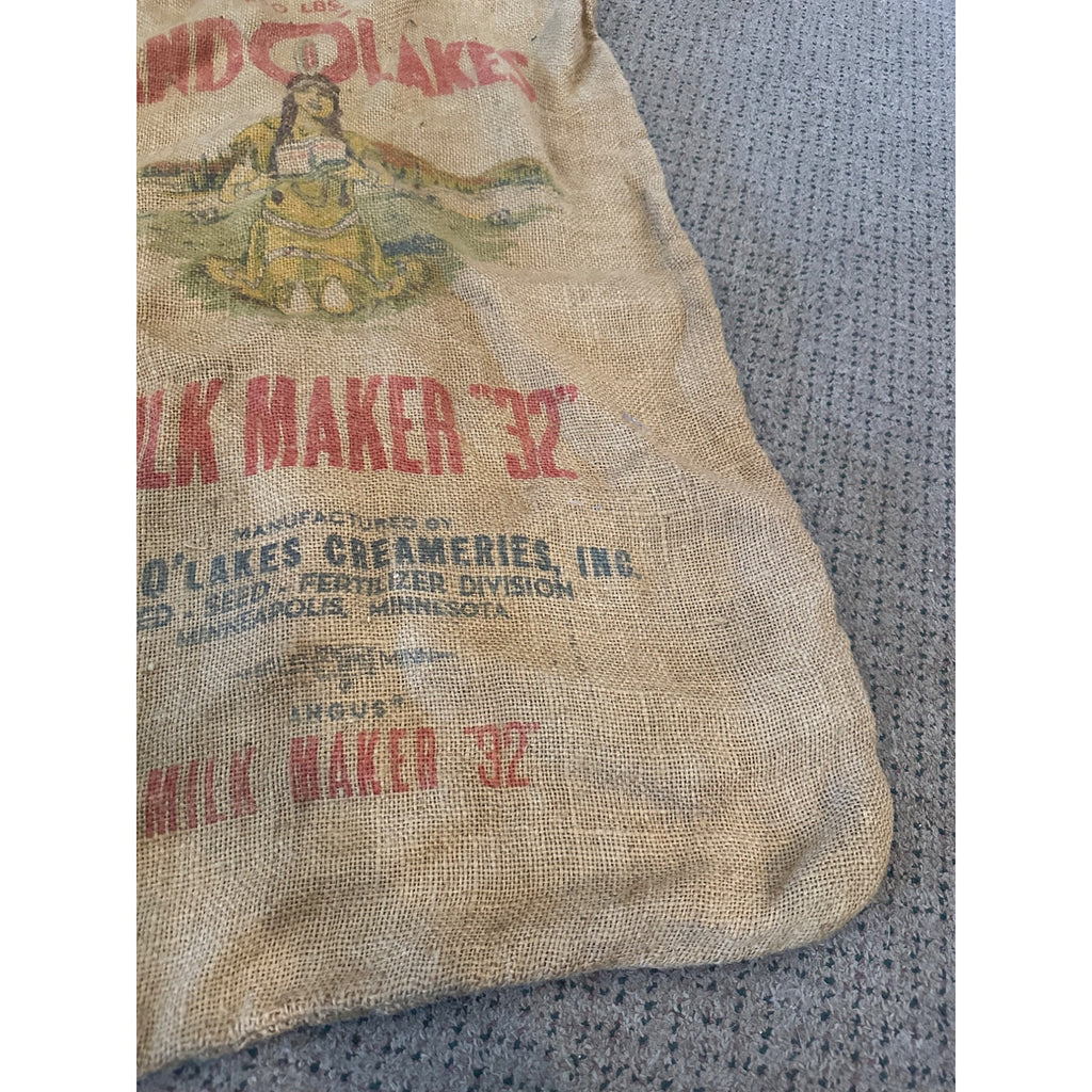 Vintage Land O Lakes Milk Maker Burlap Farm Feed Bag Sack Advertising Indian